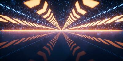 Racing track with glowing particles background, 3d rendering. photo