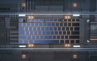 Computer keyboard with digital cyberspace background, 3d rendering. photo