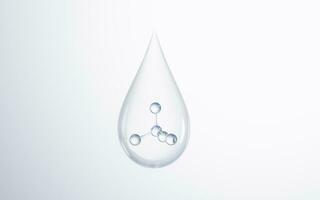 transparente agua soltar con molécula adentro, 3d representación. foto
