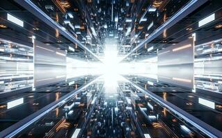 Digital cyberspace tunnel, technology background, 3d rendering. photo