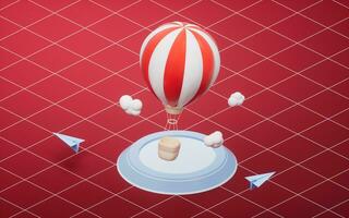 Red cartoon hot air balloon, 3d rendering. photo