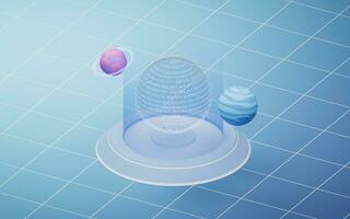 Transparent data sphere with planets, 3d rendering. photo