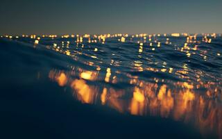ondulado lago con brillante partículas, 3d representación. foto