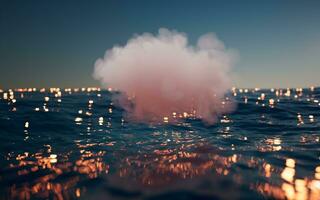 Cloud over lake with glowing particles, 3d rendering. photo