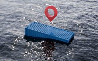 Cargo container floating in the ocean , 3d rendering. photo