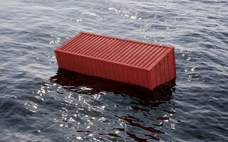 Cargo container floating in the ocean , 3d rendering. photo