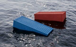 Cargo container floating in the ocean , 3d rendering. photo
