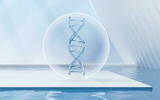 DNA with water surface background, 3d rendering. photo