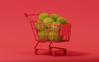 Durian with shopping cart, 3d rendering. photo