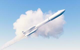 Rocket with blue background, 3d rendering. photo