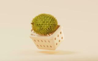 Durian with shopping basket, 3d rendering. photo