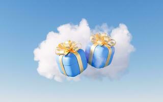 Gift box with soft cloud background, 3d rendering. photo