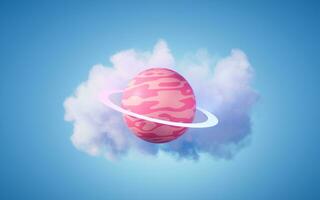dibujos animados estilo planeta y nube fondo, 3d representación. foto
