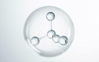 Transparent molecule in the bubble, 3d rendering. photo