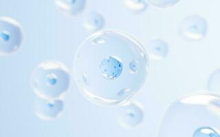 transparente célula con biotecnología y cosmético concepto, 3d representación. foto