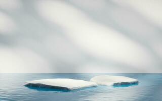Rough stone stage with water surface, 3d rendering. photo