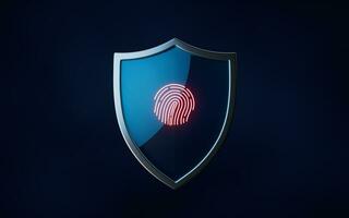 Glossy shield with fingerprint identification, 3d rendering. photo