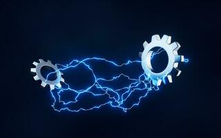 Gear with lightning effect, 3d rendering. photo