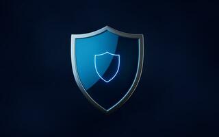 Glossy shield with dark background, 3d rendering. photo