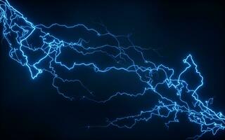 Blue lightning with dark background, 3d rendering. photo