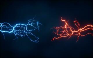 Blue lightning with dark background, 3d rendering. photo