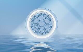 Molecule with water surface background, 3d rendering. photo