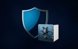 Glossy shield and safe box, 3d rendering. photo