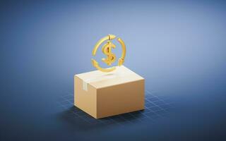 Packaging box with money sign, 3d rendering. photo