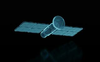 Artificial satellite with hologram figure, 3d rendering. photo