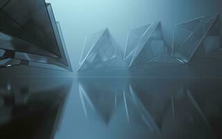 Fog scene with abstract geometry, 3d rendering. photo