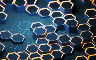 Metallic hexagon material background, 3d rendering. photo