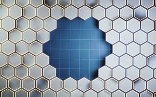 Metallic hexagon material background, 3d rendering. photo