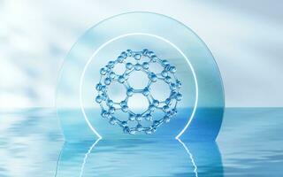 Molecule with water surface background, 3d rendering. photo