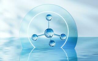 Molecule with water surface background, 3d rendering. photo