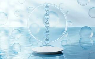 DNA with water surface background, 3d rendering. photo