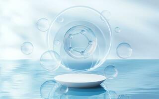 Molecule with water surface background, 3d rendering. photo