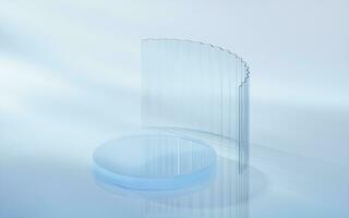 Curve glass with light illuminated, 3d rendering. photo