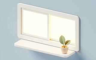 3D cartoon style windowsill with green plant, 3d rendering. photo