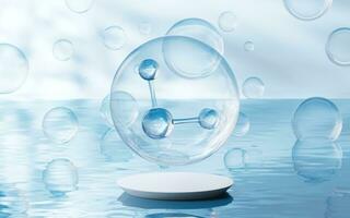 Molecule with water surface background, 3d rendering. photo
