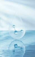 Molecule with water surface background, 3d rendering. photo