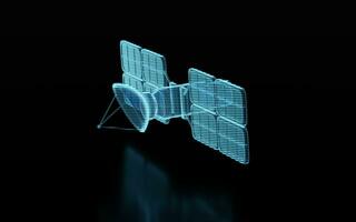 Artificial satellite with hologram figure, 3d rendering. photo