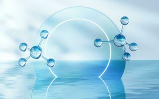 Molecule with water surface background, 3d rendering. photo