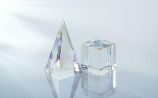 Glass cube with bright background, 3d rendering. photo
