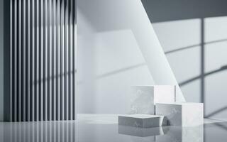 Empty white room with geometric structure, 3d rendering. photo