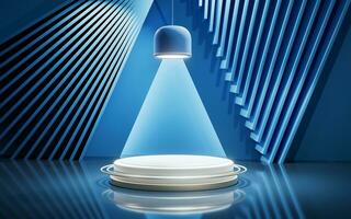 Blue empty room with geometry structure, 3d rendering. photo