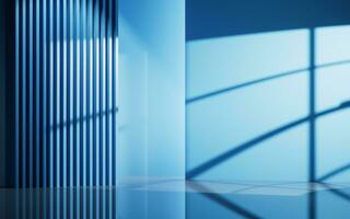 Blue empty room with geometry structure, 3d rendering. photo