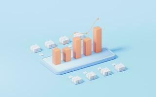 Bar graph with growth trend, 3d rendering. photo