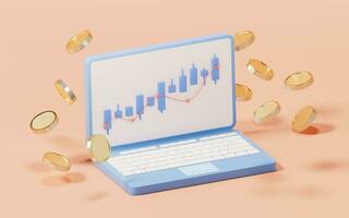 Bar graph with growth trend, 3d rendering. photo