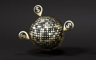 Digital data sphere with money mark, 3d rendering. photo