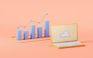 Bar graph with growth trend, 3d rendering. photo